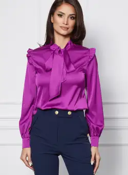 Bluza MBG violet cu esarfa si decolteu in V