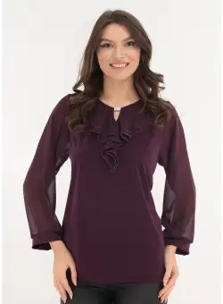 Bluza mov cu volanas dublu la decolteu