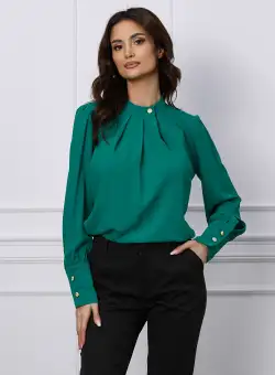 Bluza Moze verde cu nasture la decolteu