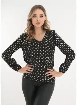 Bluza neagra cu anchior si imprimeu cu buline albe