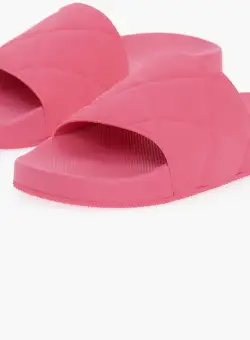 Bottega Veneta Matt Rubber Sliders With Intreccio Motif Pink