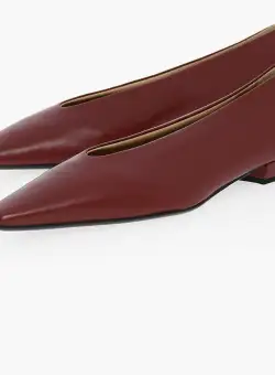 Bottega Veneta Nappa-Leather Almond Ballet Flats With Pointed Toe Burgundy