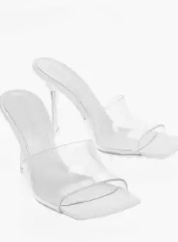 Bottega Veneta See Through Rubber Open Toe Mules With Metal Heel 9Cm White