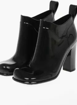 Bottega Veneta Shiny-Rubber Shine Ankle Boots With Squared Toe Black