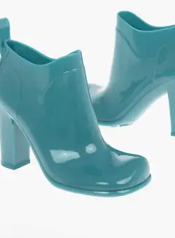 Bottega Veneta Shiny--Rubber Shine Ankle Boots With Squared-Toe Light Blue