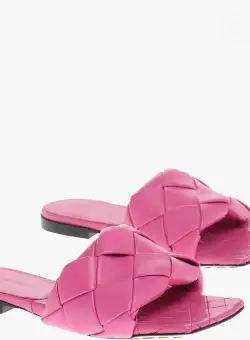 Bottega Veneta Weave Lido Soft-Leather Slides With Squared-Toe Pink