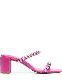 BY FAR Fucsia Tanya Mules Sandals with Crystal Embellishment in Leather Woman Fuxia