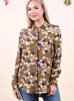 Camasa casual usor asimetrica din vascoza cu imprimeu floral colorat