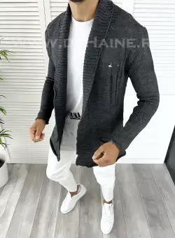 Cardigan barbati gri inchis slim fit ZR T3596 Y6-2