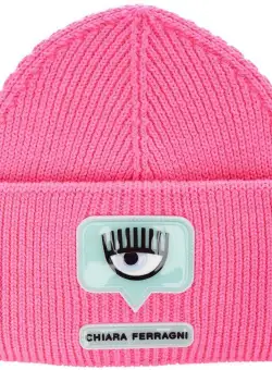 Chiara Ferragni Knit beanie with logo patch Pink