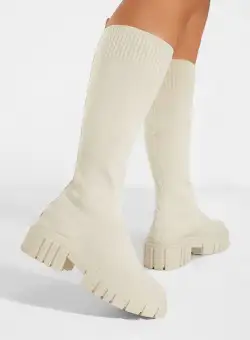Cizme tip soseta bej Branca