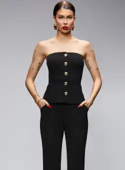 Corst negru elegant accesorizat cu nasturi aurii