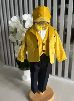 Costum Print pentru Botez - Galben si Bleumarin