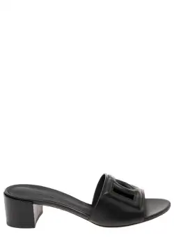 Dolce & Gabbana Black Mules with Low Heel and DG Cut-Out in Smooth Leather Woman BLACK