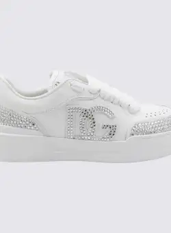 Dolce & Gabbana DOLCE & GABBANA WHITE AND SILVER LEATHER NEW ROMA SNEAKERS WHITE
