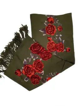 Esarfa etno mare kaki Trandafir