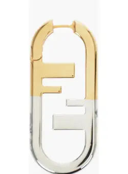 Fendi Mixed-Metal Logoed Oval Earring Gold