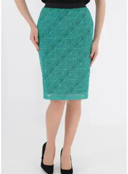 Fusta conica din dantela verde cu elastic in talie
