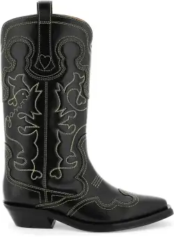 Ganni Embroidered Western Boots BLACK