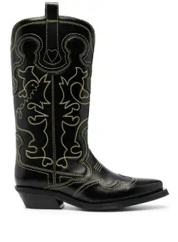 Ganni GANNI Embroidered leather western boots BLACK