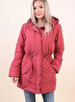 Geaca grena matlasata cu gluga si snur reglabil la talie