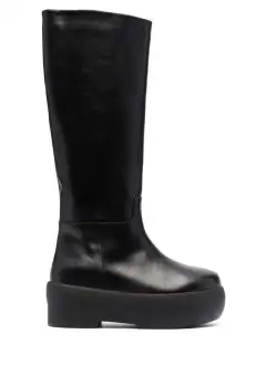 GIA BORGHINI Black Slip-On Boots with Platform in Smooth Leather Woman Black