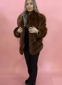 Haina dama din blana naturala de vulpe polara maro