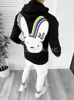 Hanorac barbati negru cu imprimeu pe spate slim fit K082 35-1