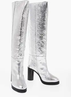Isabel Marant Lamè Leather Lylene Under The Knee Boots 9Cm Silver