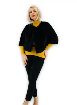 Jacheta cu talie scurta din blana sintetica - negru 2