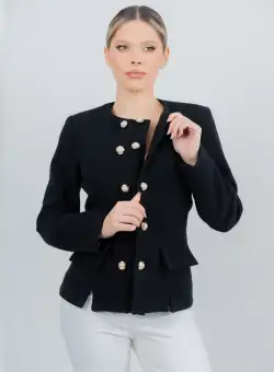 Jacheta neagra din stofa tesuta cu doua raduri de nasturi