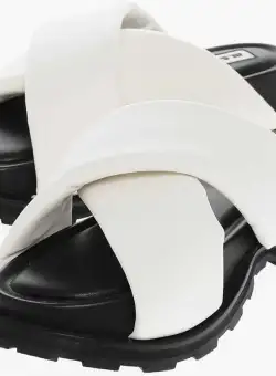 Jil Sander Leather Padded Slides With Crisscross White
