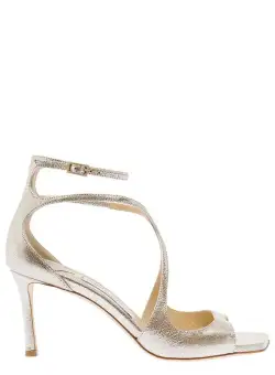 Jimmy Choo 'Azia' Champagne Sandals with Curved Straps in Glitter Leather Woman GREY
