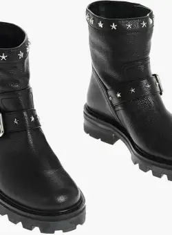Jimmy Choo Studded Youth Biker Booties With Buckles Black