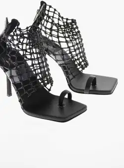 LE SILLA Squared Toe Vanessa Net Design Leather Sandals 10Cm Black