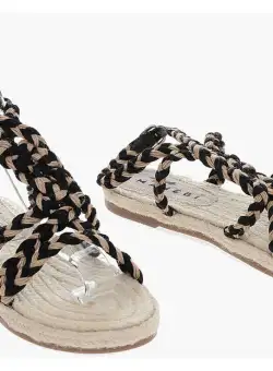 Manebí Ankle Strap Sandals With Braided Design And Raffia Sole Black