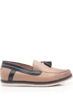 Mocasini barbati din piele naturala cu ciucuri, Leofex - 878 taupe-blue box