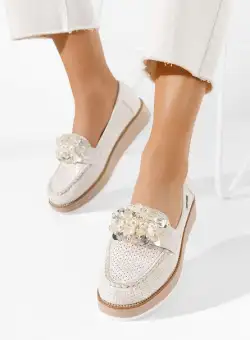 Mocasini cu talpa groasa Veiga albi