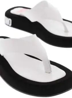 Moschino Contrasting Inner Leather Row30 Thong Sandals Black & White