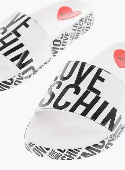 Moschino Love All-Over Logo Printed Pool25 Slides White