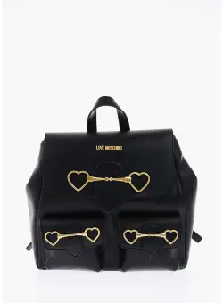 Moschino Love Faux Leather Backpack With Double Pockets Front Black