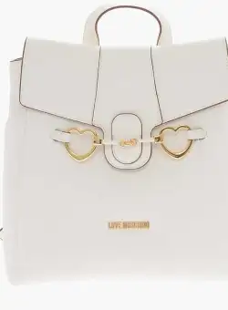 Moschino Love Faux Leather Backpack With Heart-Shaped Clamps White
