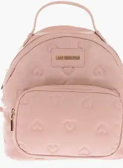 Moschino Love Hearts Embossed Faux Leather Backpack Pink