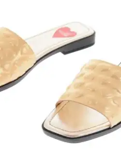 Moschino Love Hearts Embossed Flat Sandals Gold
