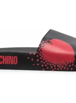 Moschino Love Hearts Printed Faux Leather Slides Black