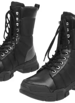 Moschino Love Leather And Fabric Combat Boots Black