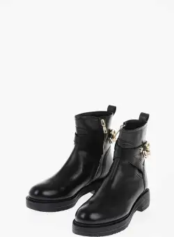 Moschino Love Leather Ankle Boots With Golden Chain 4Cm Black