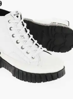 Moschino Love Leather High-Top Sneakers With Side Zip And Contrasting White