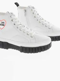 Moschino Love Leather Lovely Love High Top Sneakers With Side Zip White