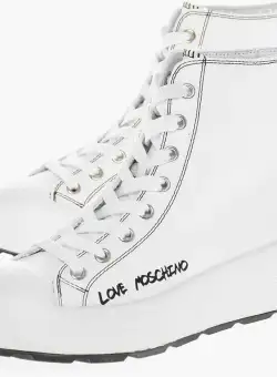 Moschino Love Leather Race50 High-Top Sneakers With Printed Logo White